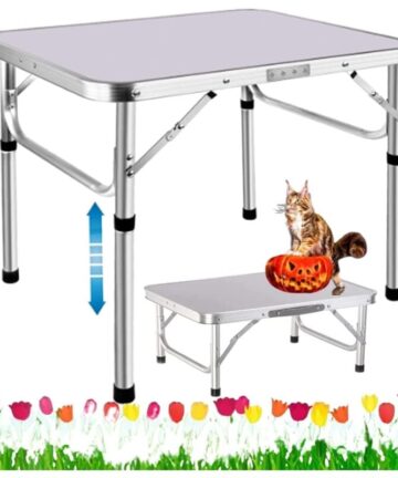2ft Folding Table Portable Small Camping Picnic Table Garden Outdoor Foldable Dining Table with Aluminium Frame and Adjustable Height for Outdoor Indoor