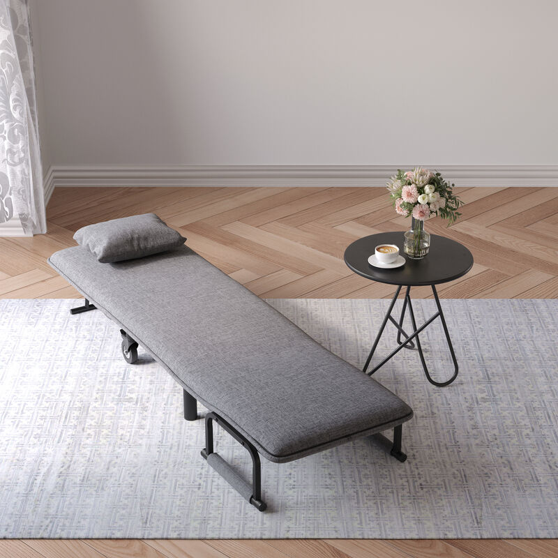 Foldable Movable Linen Single Sofa Bed with Pillow,Grey - Image 2