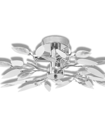 Ceiling Lamp White & Transparent Acrylic Crystal Leaf Arms 3 E14 Bulbs vidaXL