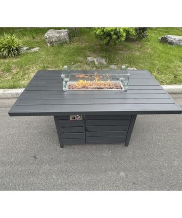 Fimous Aluminum Fire Pit Dining Table Gas Heater Garden Furniture Accessory Patio Dark Grey Without Glass