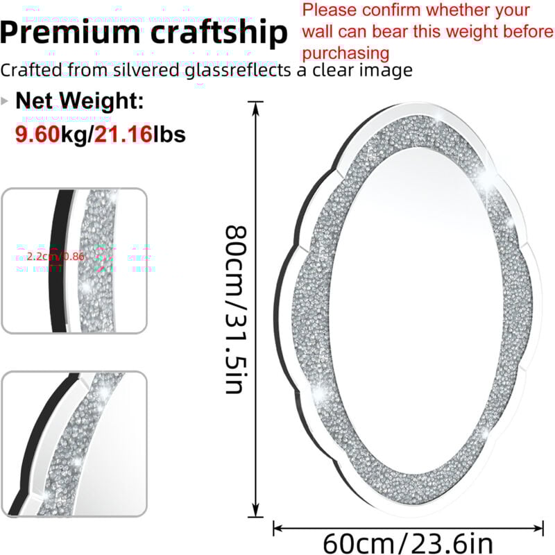 Luxury Crystal Crushed Diamond Wall Accent Mirror - Image 4