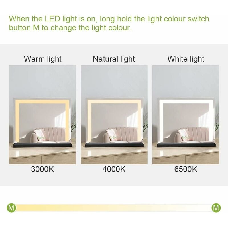 S'AFIELINA Hollywood Vanity Mirror with Lights, LED Hollywood Mirror with Dimmable, Touch Screen Control, Dressing Table Mirror with Lights, 600x520x120mm, Black - Image 3