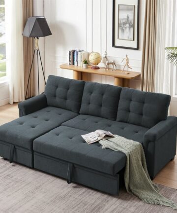 3 Seater Sofa Bed Corner Couch Sectional Settee Sleep Reversible Storage Chaise - Dark Grey Linen