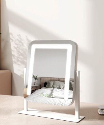 EMKE Hollywood Vanity Mirror with Lights Dressing Table Mirror with 7X Magnifier, 3 Color Lighting, Rotation and Memory Function, 30x23cm, White