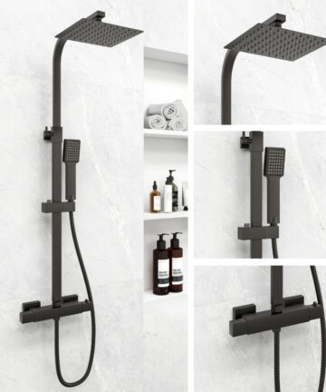 Biubiubath Bathroom shower thermostatic mixer shower square black faucet set adjustable