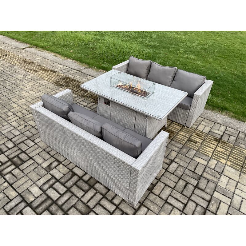 Fimous Outdoor Garden Dining Sets Rattan Furniture Gas Fire Pit Dining Table Gas Heater Light Grey - Image 3