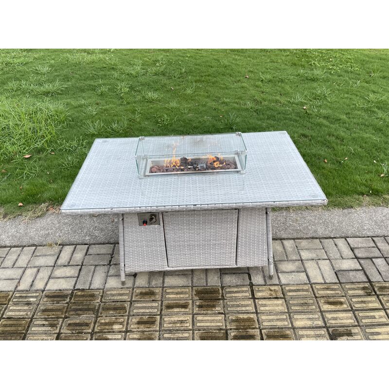 Fimous Outdoor Garden Dining Sets Rattan Furniture Gas Fire Pit Dining Table Gas Heater Light Grey - Image 4