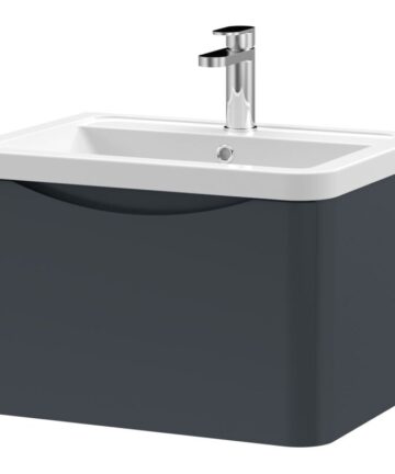 Nuie Lunar Wall Hung 1-Drawer Vanity Unit with Ceramic Basin 600mm Wide - Satin Anthracite