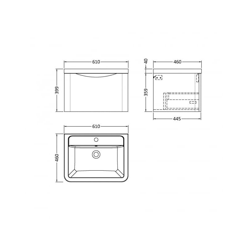 Nuie Lunar Wall Hung 1-Drawer Vanity Unit with Ceramic Basin 600mm Wide - Satin Anthracite - Image 2