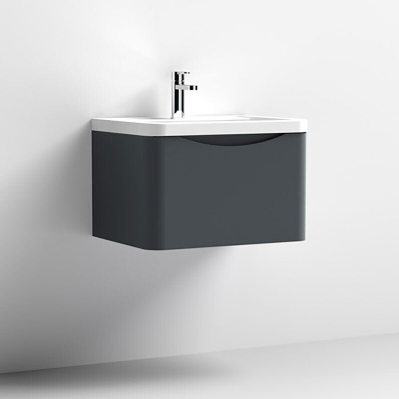 Nuie Lunar Wall Hung 1-Drawer Vanity Unit with Ceramic Basin 600mm Wide - Satin Anthracite - Image 4