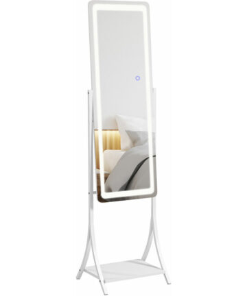 HOMCOM LED Lighted Full Length Mirror, Floor Standing Mirror with Storage Shelf