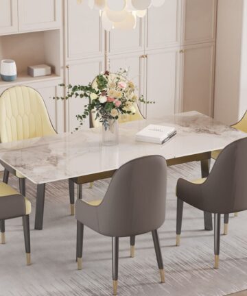 Indoor Sintered Stone and Iron Expandable Dining Table, Elegant White