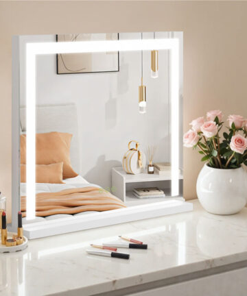 S'AFIELINA Hollywood Makeup Mirror with LED Lights Dimmable Tabletop Makeup Mirror with 3 Color lights, 600x520x120mm, White