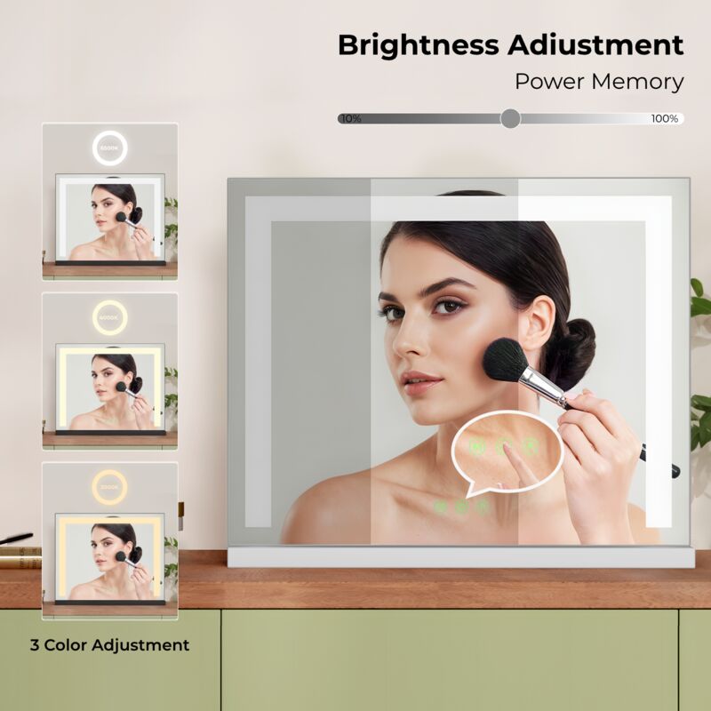 S'AFIELINA Hollywood Makeup Mirror with LED Lights Dimmable Tabletop Makeup Mirror with 3 Color lights, 600x520x120mm, White - Image 2