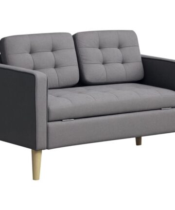 HOMCOM Compact Loveseat Sofa 2 Seater Sofa with Storage and Wood Legs Grey
