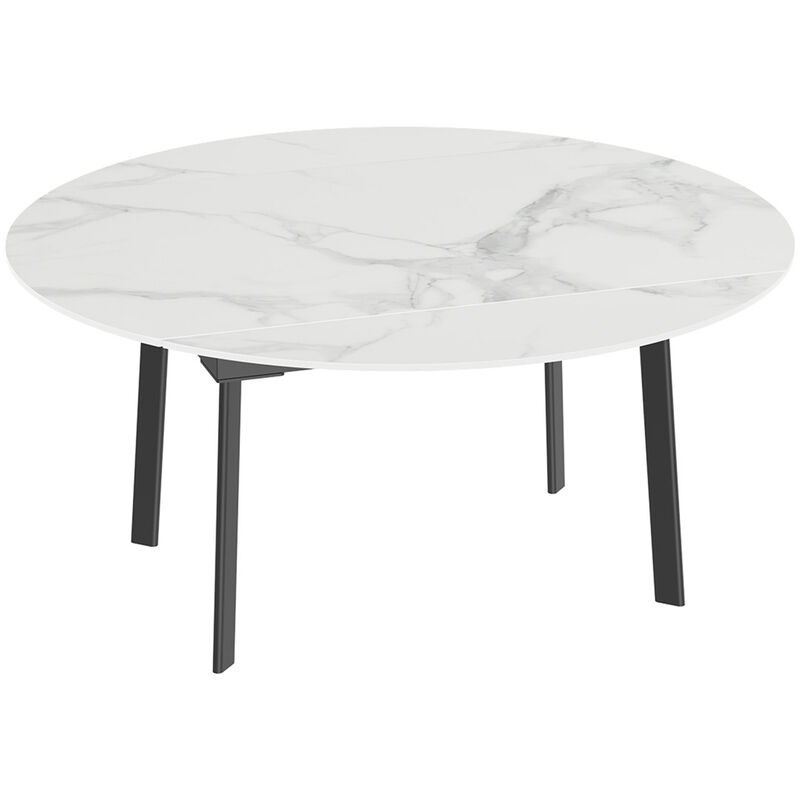 52" Round Slate Extendable Dining Table Retractable Leaf Restaurant Table, Grey white - Image 3