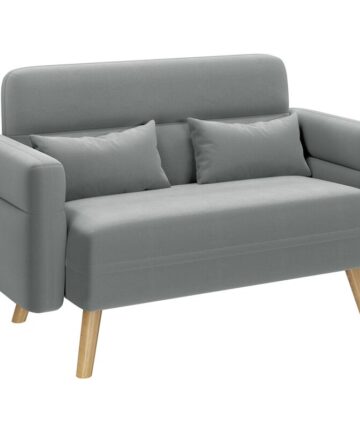 Yaheetech Small Fabric Loveseat Sofa with Lumbar Pillows Modern 2 Seater Sofa Couch, Light Gray