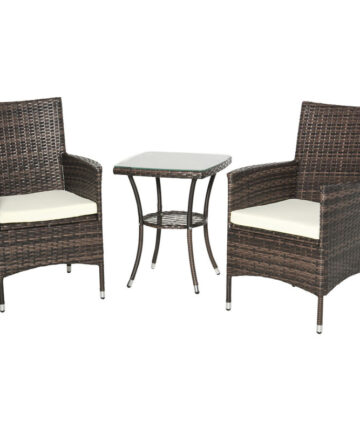 Outsunny Garden Outdoor Rattan Furniture Bistro Set Patio Weave Companion Chair Table Set Conservatory Fire Retardant Sponge (Brown)