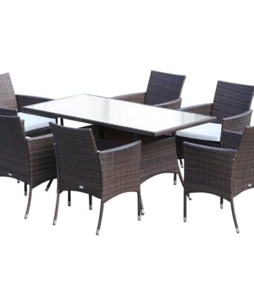 Outsunny 7pc Rattan Garden Furniture Dining Set Wicker Patio Conservatory Brown