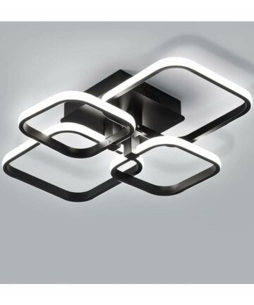 COMELY 60W LED Ceiling Light, Modern LED Ceiling Light Fixture 6000K with 4 Squares Modern Ceiling Lamp Black Rectangle Design for Living Room, Bedroom, Hallway, Office (Black)