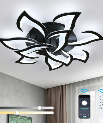 COMELY Dimmable LED Ceiling Light, 10 Petals Modern Indoor Flush Mount Ceiling Lamp, Modern Acrylic Flower Shape Chandelier Lighting for Bedroom Living Room Dining Room (70W, Black Edge)