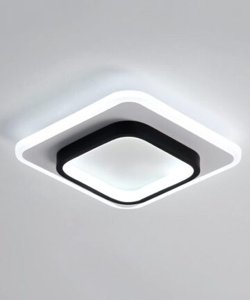 COMELY Modern Square Acrylic LED Ceiling Light, Black and White, Suitable for Bathroom, Living Room, Bedroom, Kitchen, and Hallway - 20W - White Light 6500K