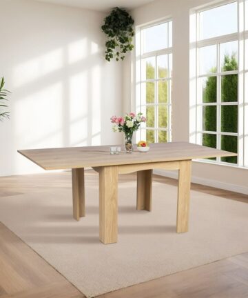 Hallowood Furniture Newquay Oak Effect Flip Top Extending Rectangular Dining Table, Fold Away, Folding Wooden Kitchen Table with Extendable Leaves for Home & Restaurant