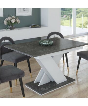 Furneo Modern Dining Table Only Extendable 120-160cm Grey Marble Effect Tavolo02 MDF