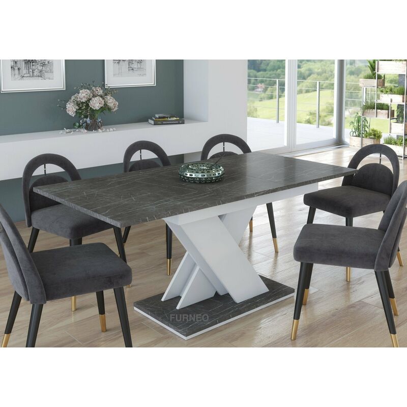 Furneo Modern Dining Table Only Extendable 120-160cm Grey Marble Effect Tavolo02 MDF - Image 2