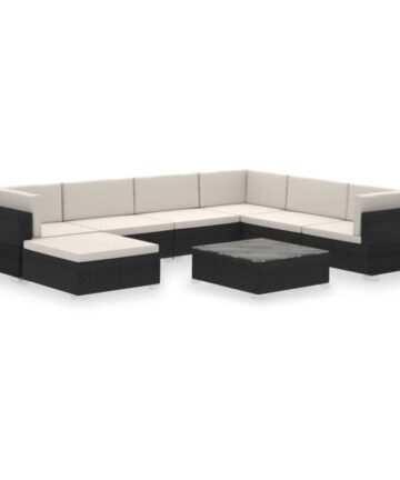 8 Piece Garden Lounge Set with Cushions Poly Rattan Black vidaXL