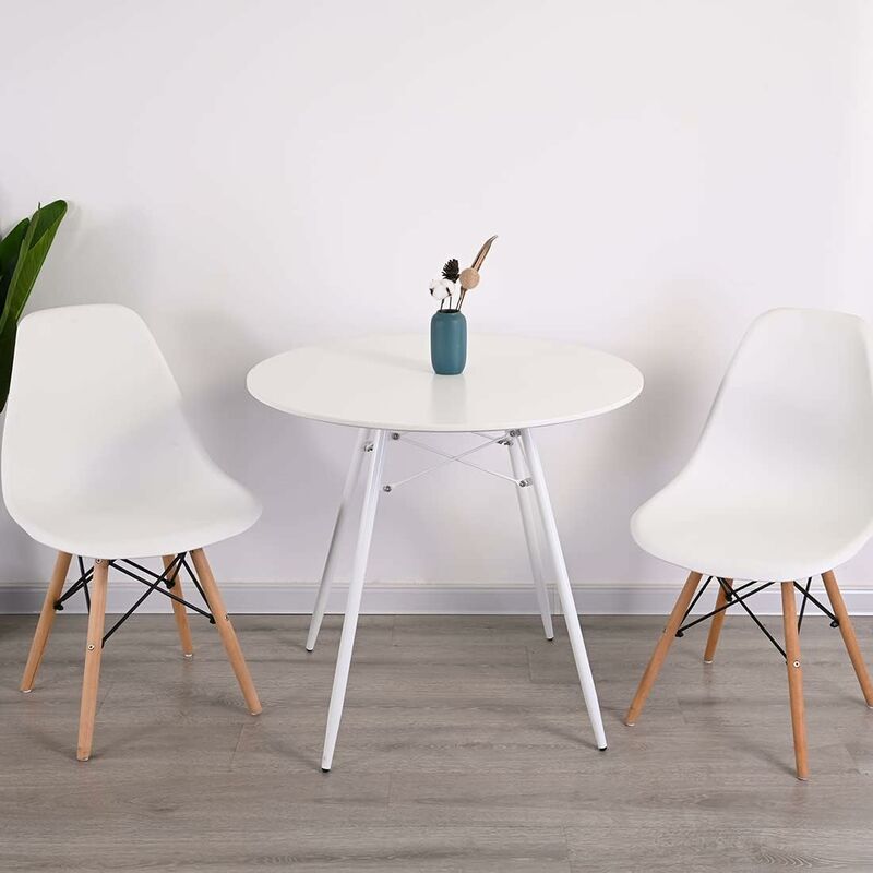 Table de Salle à Manger, 60 cm, Style Simple, Moderne, en Bois du Milieu du siècle, avec Pieds en mÃetal Durable, pour Salon, Bureau, Cuisine, Blanc - Image 2