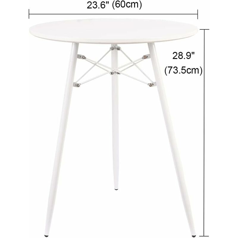 Table de Salle à Manger, 60 cm, Style Simple, Moderne, en Bois du Milieu du siècle, avec Pieds en mÃetal Durable, pour Salon, Bureau, Cuisine, Blanc - Image 3
