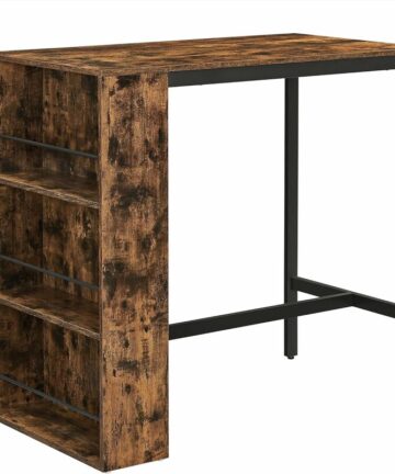 Table de Bar Haute - Meuble de Cuisine avec Ã‰tagÃ¨res, pour Salon, Salle Ã Manger, 110 x 60 x 100 cm, Style Industriel, Marron Rustique et Noir