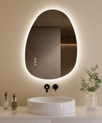 S'AFIELINA Bathroom LED Mirror Asymmetrical Illuminated Backlit Wall Mounted Mirror with Dimmable LED 3 Lighting Modes 60x45cm