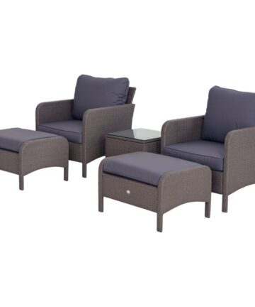 Outsunny 5 Pieces Outdoor Patio Furniture Set Wicker Conversation Set Grey