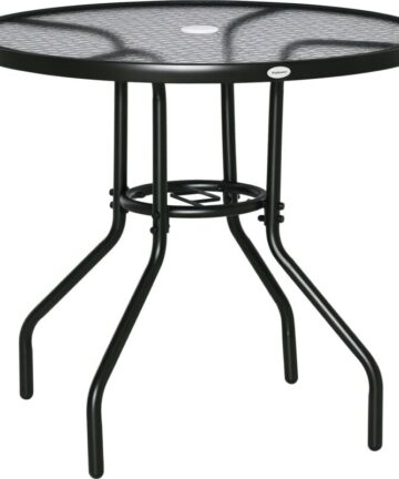 Outsunny Outdoor Round Dining Table Tempered Glass Top w/ Parasol Hole 80cm
