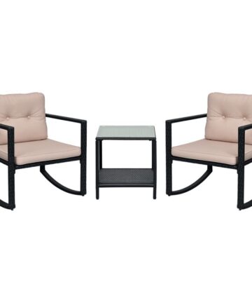 Outsunny 3Pcs Rattan Rocking Set Patio Bistro Table Chairs Conversation