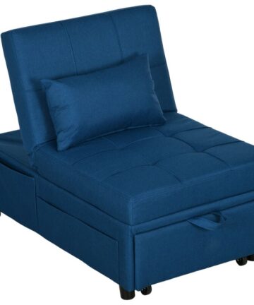 HOMCOM Folding Sofa Bed Adjustable Single Sleeper w/ Pillow Side Pocket Blue