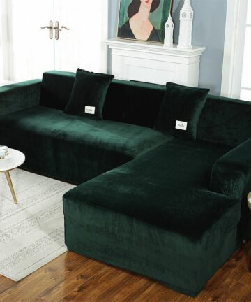 Corner Sofa Cover with Armrests Sofa Cover Stretch L-Shaped Protective Sofa (L-Shaped Corner Sofa, Please Buy Two Pieces)-Dark Green Double 145-185cm