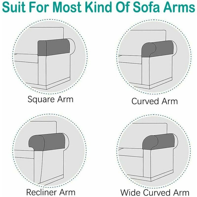 Set of 2 armrest covers in waterproof non-slip stretch elastane fabric for armchairs, sofas, recliners (sand) - Image 3