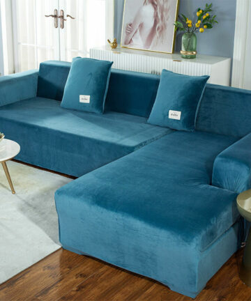 Corner Sofa Cover with Armrests Sofa Cover Stretch L-Shaped Protective Sofa (L-Shaped Corner Sofa, Please Buy Two Pieces)-Lake Blue Single 90-140cm