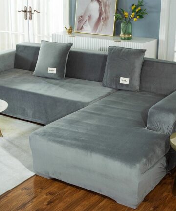 Corner Sofa Cover with Armrests Sofa Cover Stretch L-Shaped Protective Sofa (L-Shaped Corner Sofa, Please Buy Two Pieces)-Single Light Gray 90-140cm
