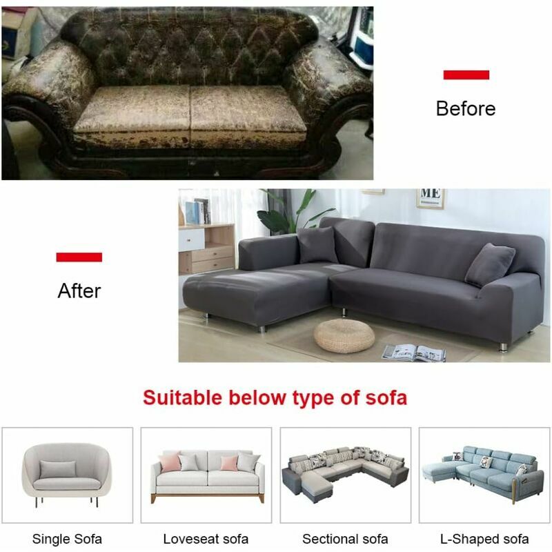 Corner Sofa Cover with Armrests Sofa Cover Stretch L-Shaped Protective Sofa (L-Shaped Corner Sofa, Please Buy Two Pieces)-Single Light Gray 90-140cm - Image 3