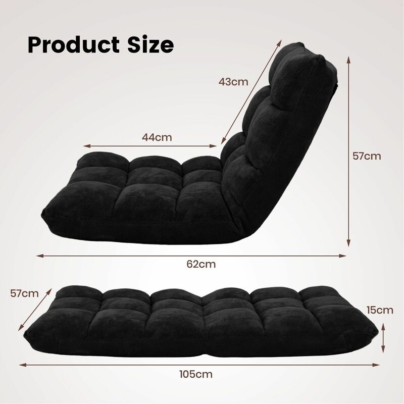 14 Position Adjustable Floor Chair Padded Gaming Sofa Recliner Lounger with Back - Image 2