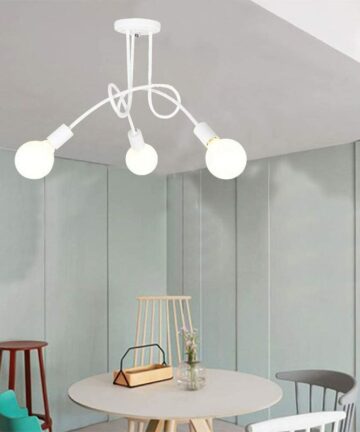 Creative Ceiling Light Spider, 3-Light Industrial Metal Ceiling Lamp, Metal Retro Chandelier Fixture for Dining Room Living Room Kitchen (White)
