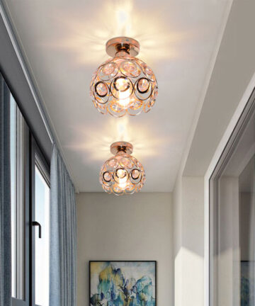 2X Crystal Ceiling Light, Vintage Industrial Metal Ceiling Lamp, Chandelier with Ã˜20cm Cage Lampshade for Living Room Hallway (Rose Gold)