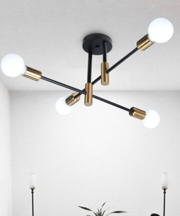 Retro Ceiling Light Vintage Industrial Ceiling Lamp 4 Spot Chandelier Lighting for Dining Room Bedroom Living Room Black and Copper