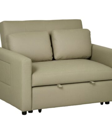 HOMCOM 2 Seater Sofa Bed Convertible Bed Settee with Cushions, Pockets Brown