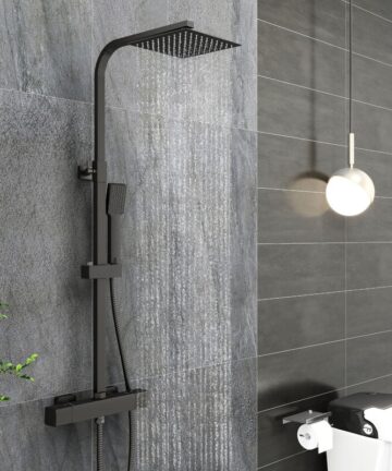 Acezanble Thermostatic Mixer Shower Set Black All Square Exposed Valve Twin Head