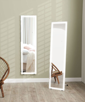 HOMCOM LED Lighted Full Length Mirror Dimmable Full Size Body Mirror, White